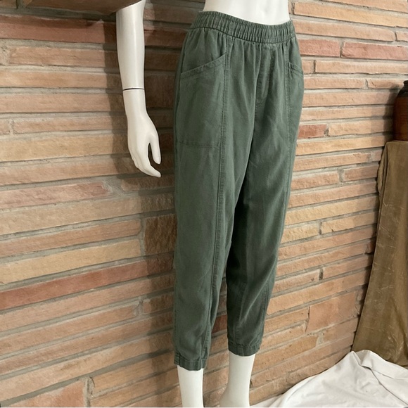 Linen Blend Pull On Pants Small Tapered Leg Green - Picture 2 of 8